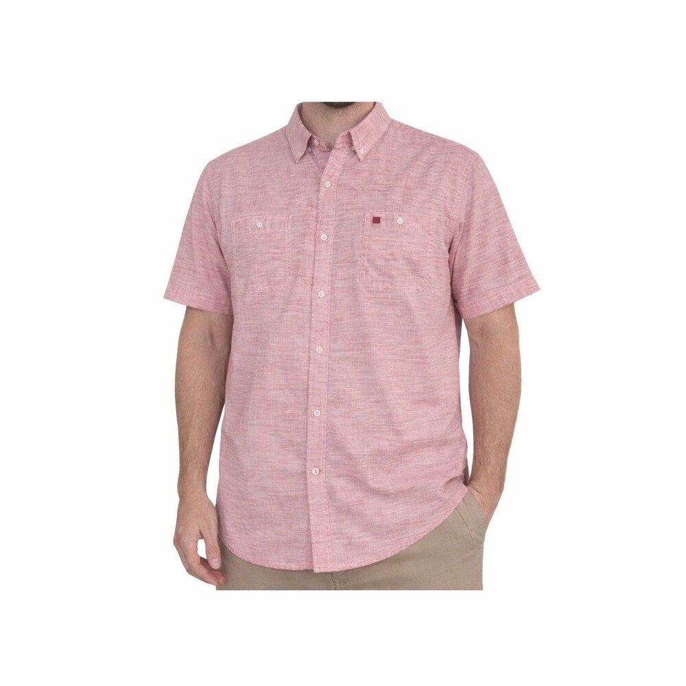 Izod Saltwater Relaxed 100% Cotton Pink Short Sleeve Button Down Shirt XXL
